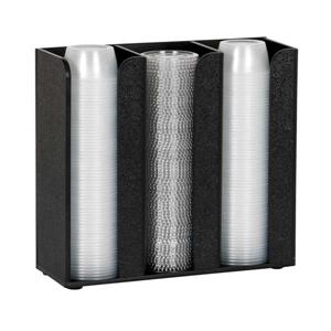 3 section countertop or wall mount portion cup and lid organizer - Black Polystyrene