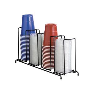 Four section wire rack cup and lid organizer.